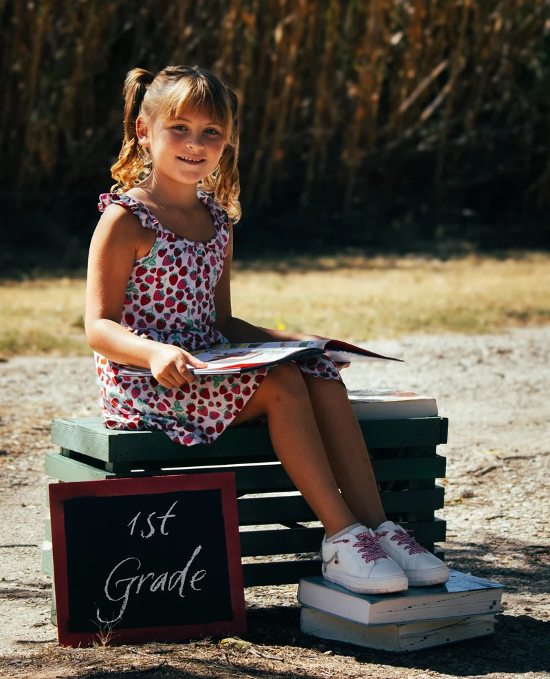 First-grade back-to-school portrait photographed by Ashcraft Photo Co. in the Abilene, Texas area.